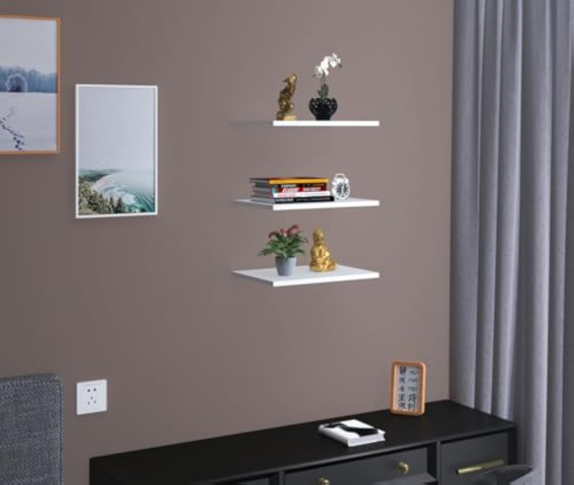 Wooden Wall Mount Display Shelf Rack, 3 Tier Floating Shelf
